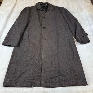Vintage 50s Amalgamated Union Mens Wool Overcoat Brown Houndstooth Car Coat 44L
